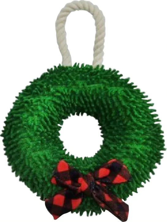 Tall Tails Dog Toy Plush Wreath Green 6"