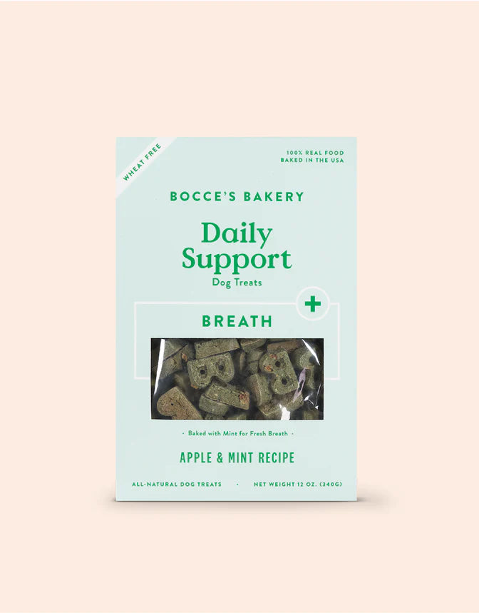Bocce's Bakery Daily Support Dog Treats, Breath - Apple & Mint Recipe, 12oz