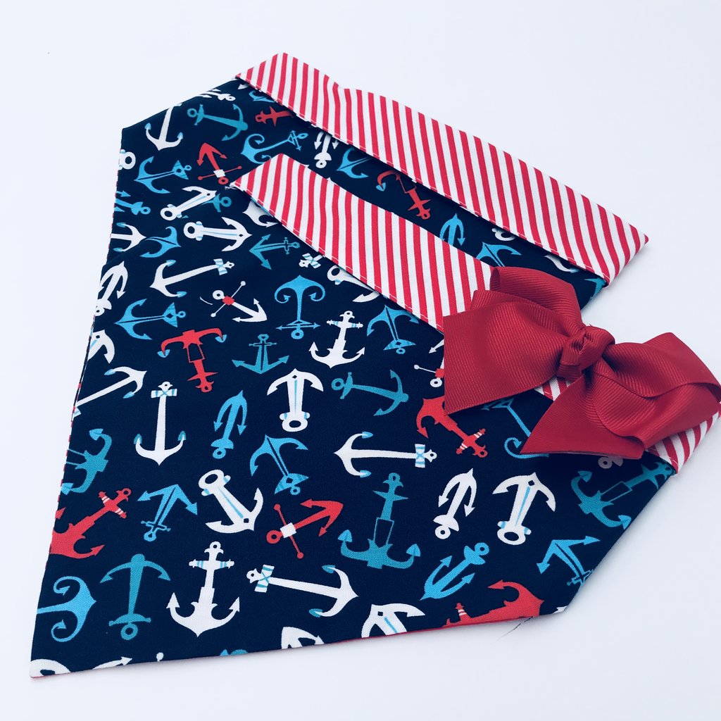Chloe and Max Multi-Colored Anchors Bandana; w/out bow