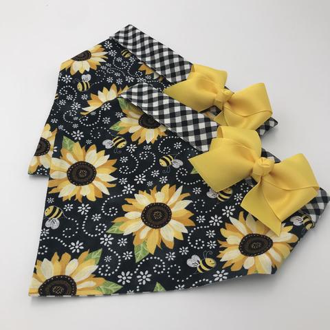 Chloe and Max Sunflower & Bees Bandana; with Bow