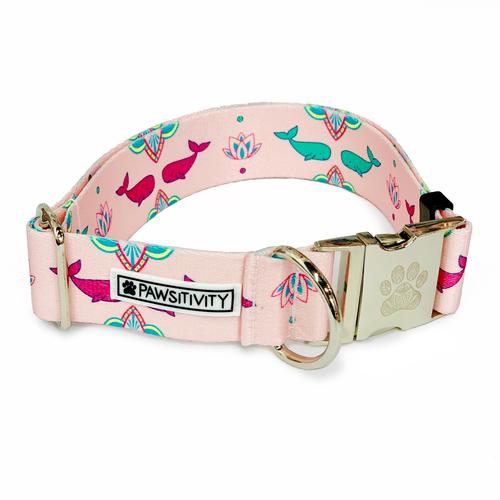 Pawsitivity Statement Collar, Pink Whales, Large